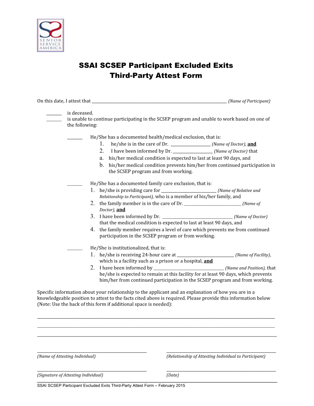 SSAI SCSEP Participant Excluded Exits