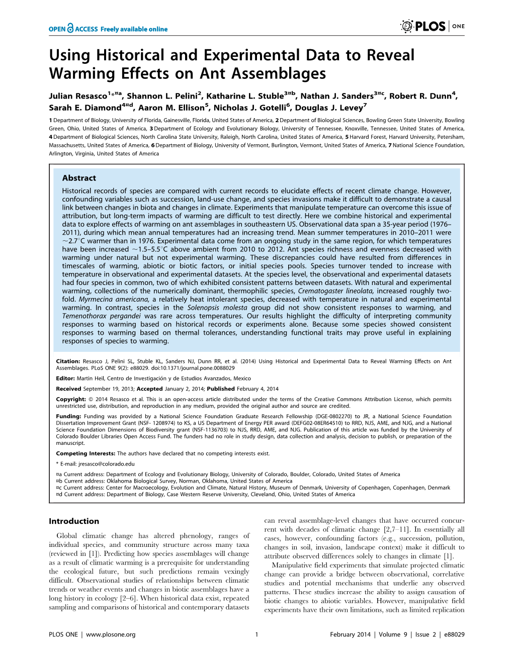 Using Historical and Experimental Data to Reveal Warming Effects on Ant Assemblages