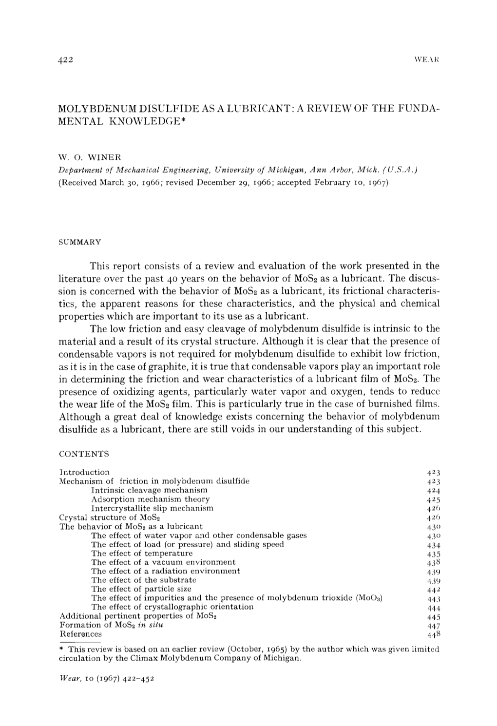 Molybdenum Disulfide As a Lubricant, There Are Still Voids in Our Understanding of This Subject