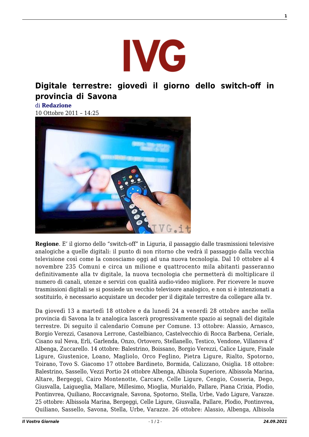 Il Vostro Giornale - 1 / 2 - 24.09.2021 2