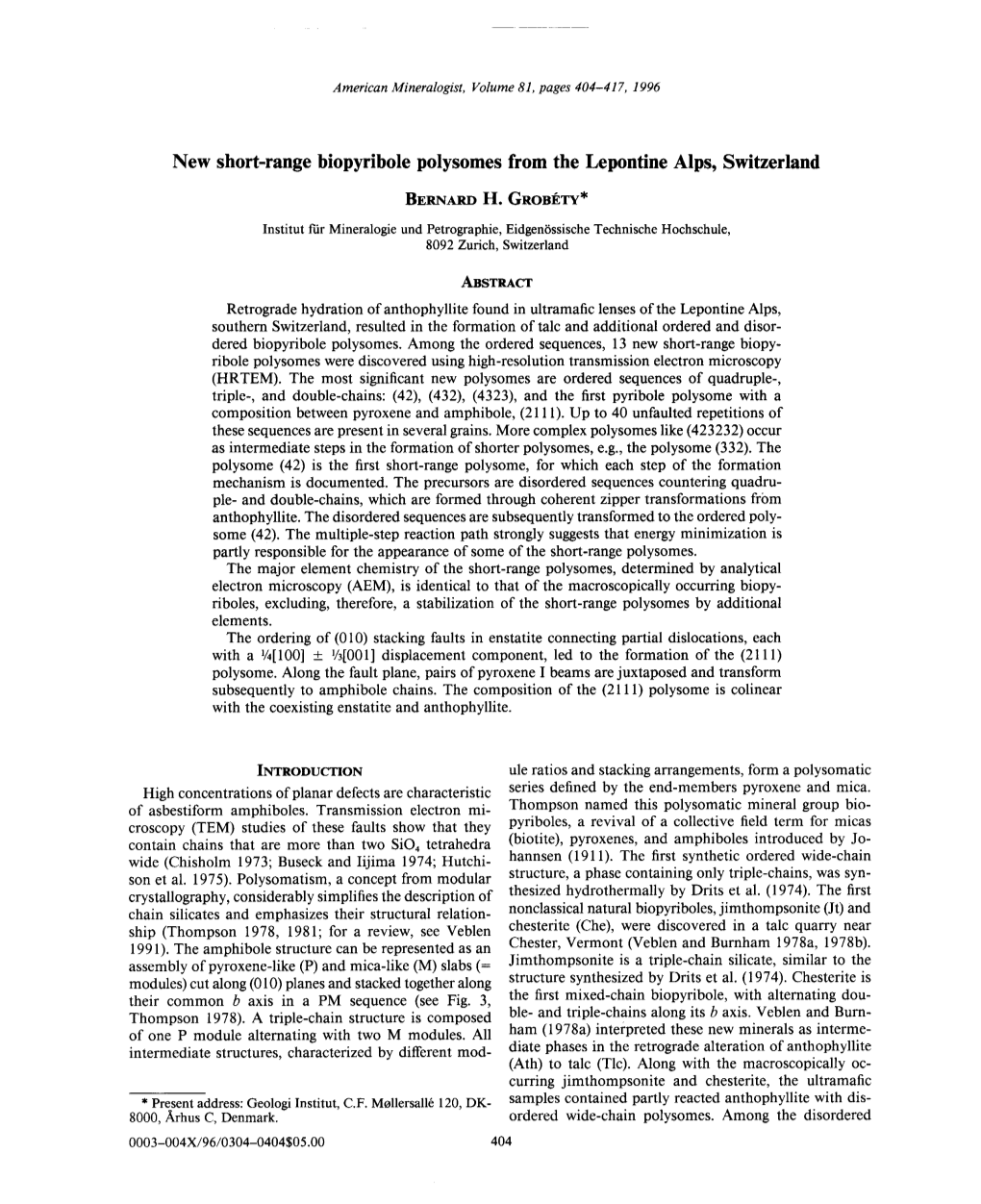 New Short-Range Biopyribole Polysomes from the Lepontine Alps, Switzerland