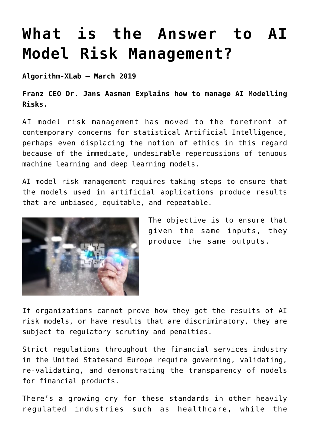 What Is the Answer to AI Model Risk Management?