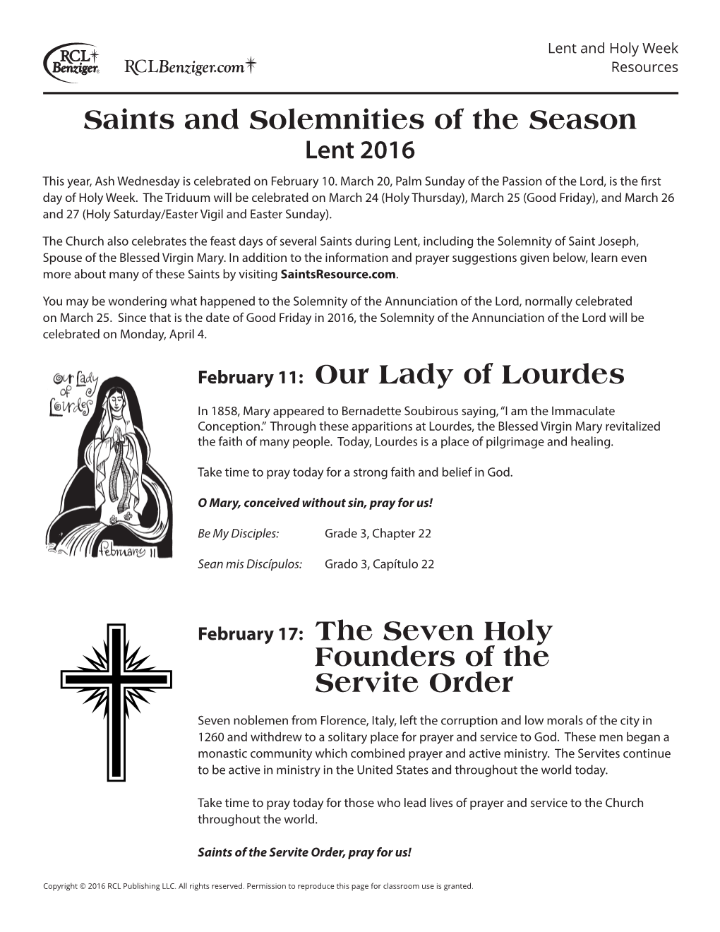February 11: Our Lady of Lourdes Founders of the Servite Order