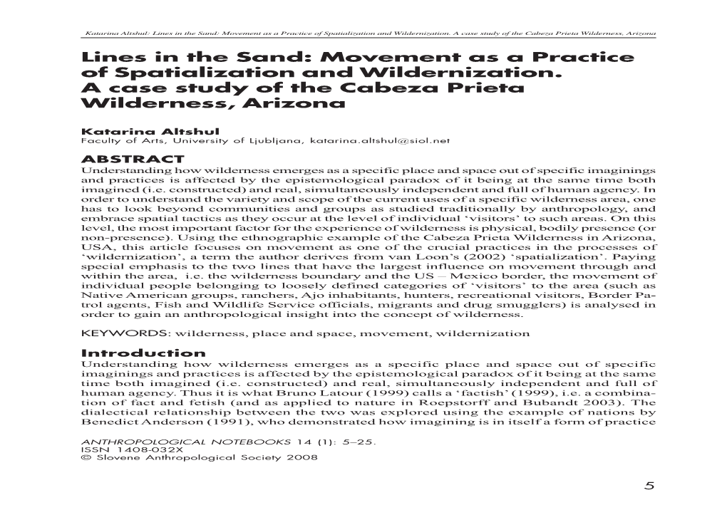 Movement As a Practice of Spatialization and Wildernization. a Case Study of the Cabeza Prieta Wilderness, Arizona