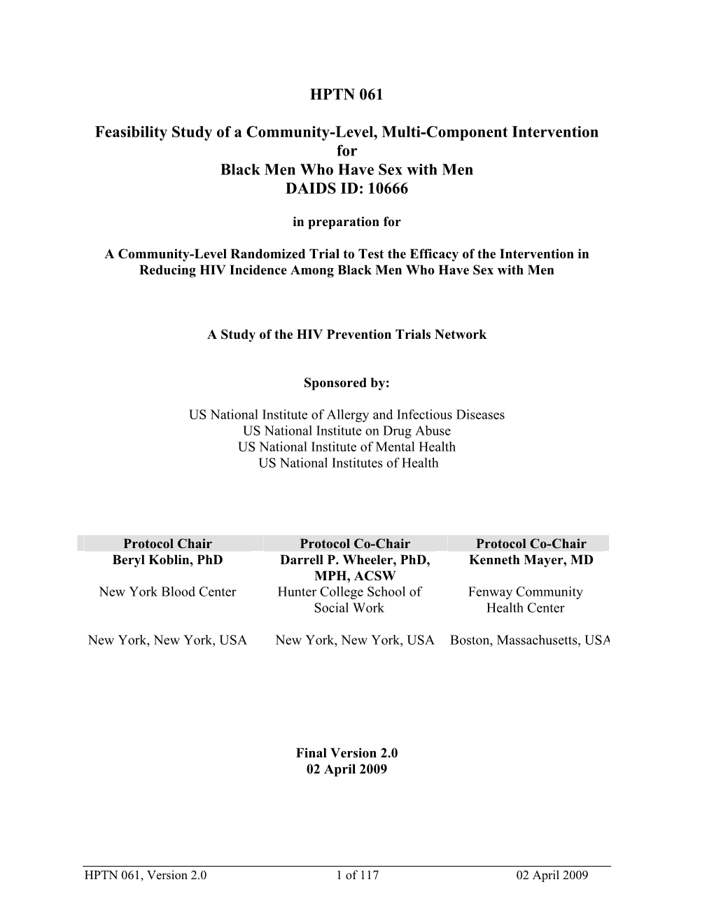 HPTN 061 Feasibility Study of a Community-Level, Multi