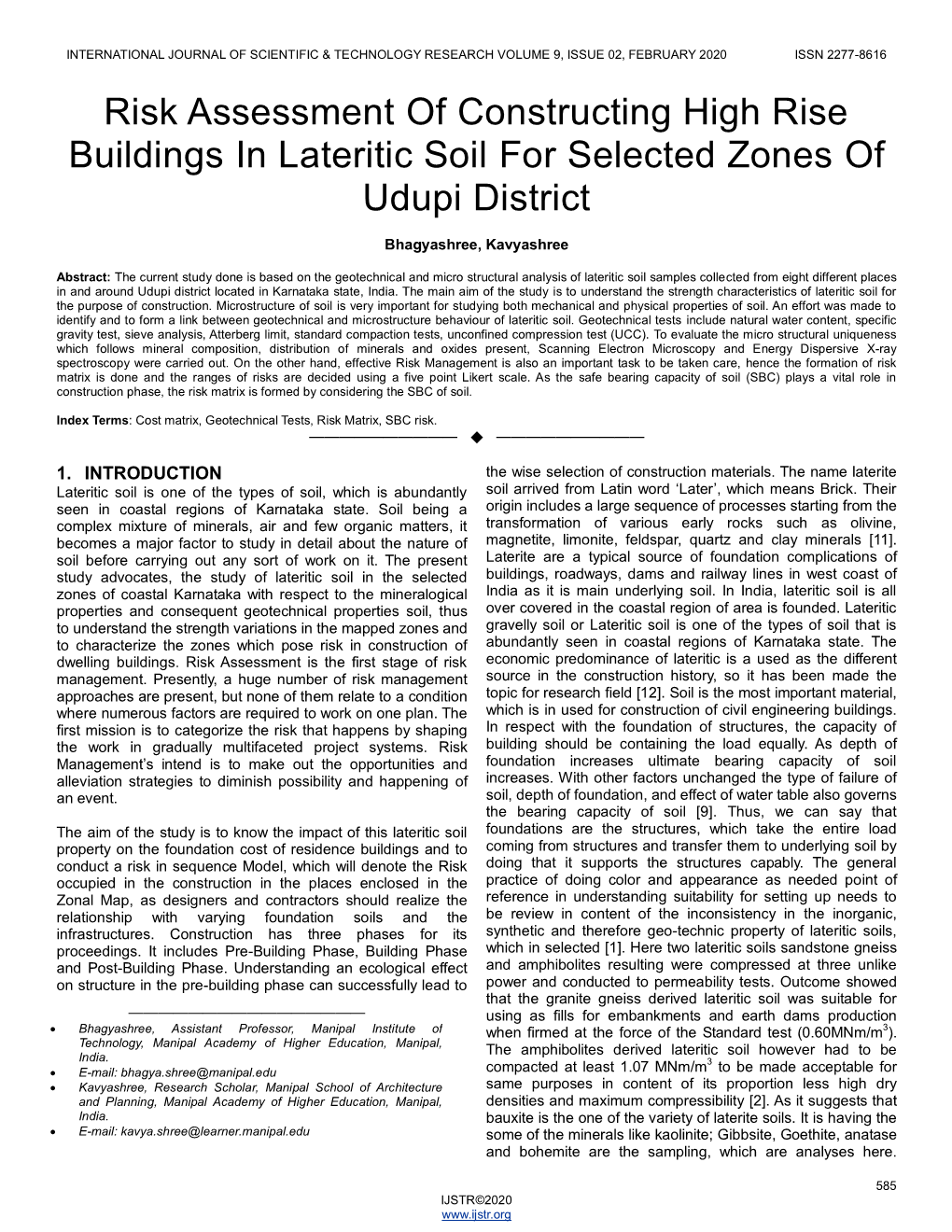 Risk Assessment of Constructing High Rise Buildings in Lateritic Soil for Selected Zones of Udupi District