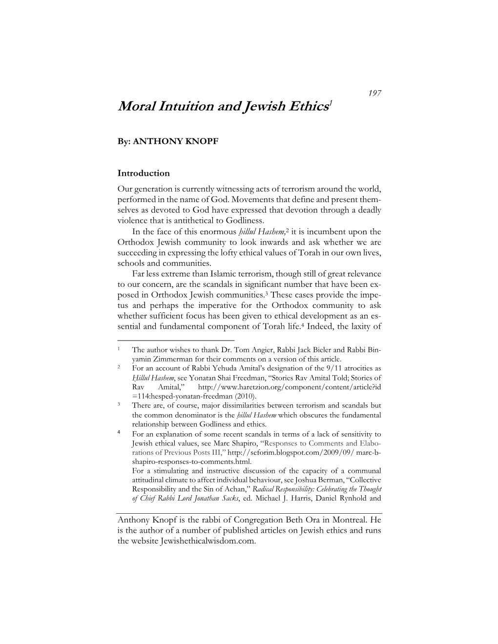 Moral Intuition and Jewish Ethics1