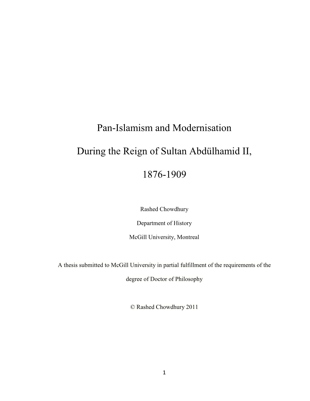 Pan-Islamism and Modernisation During the Reign of Sultan