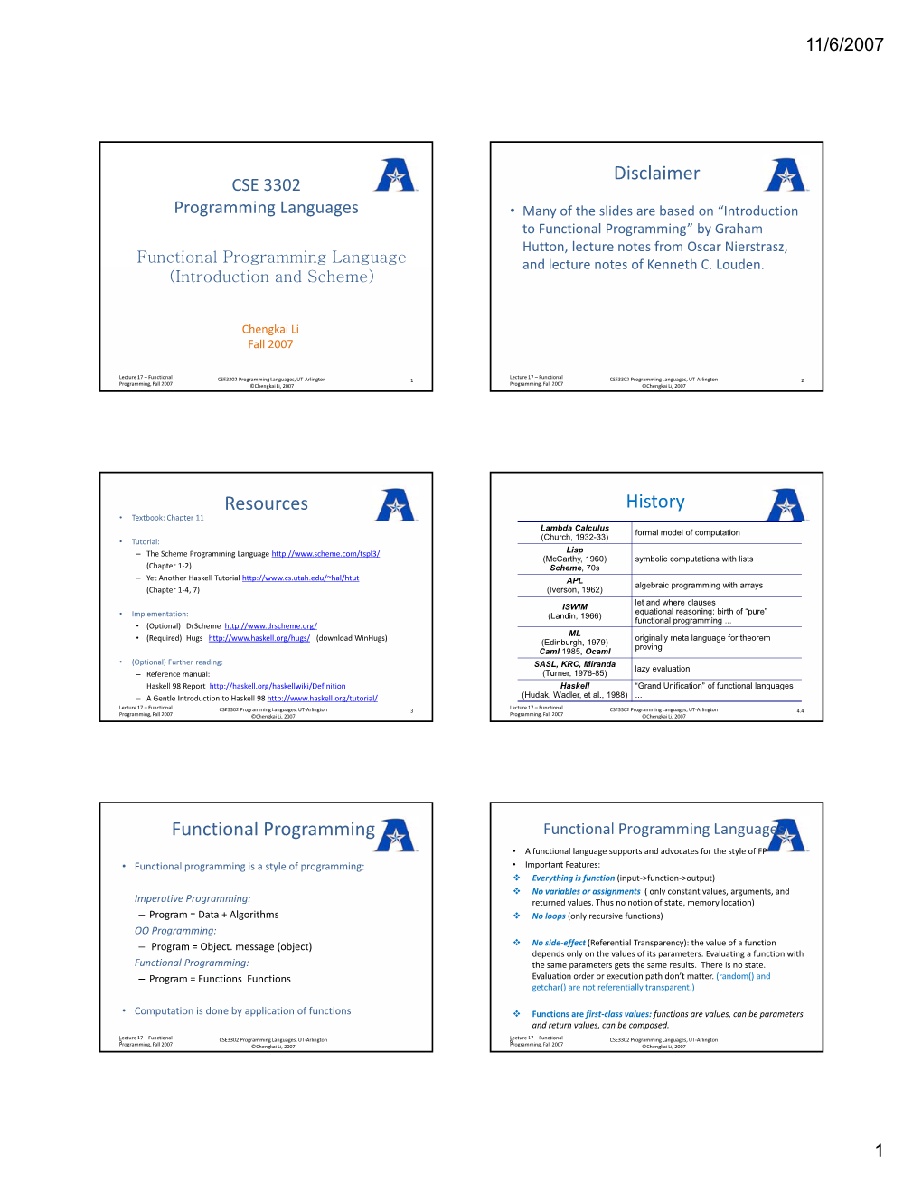 Disclaimer Resources History Functional Programming