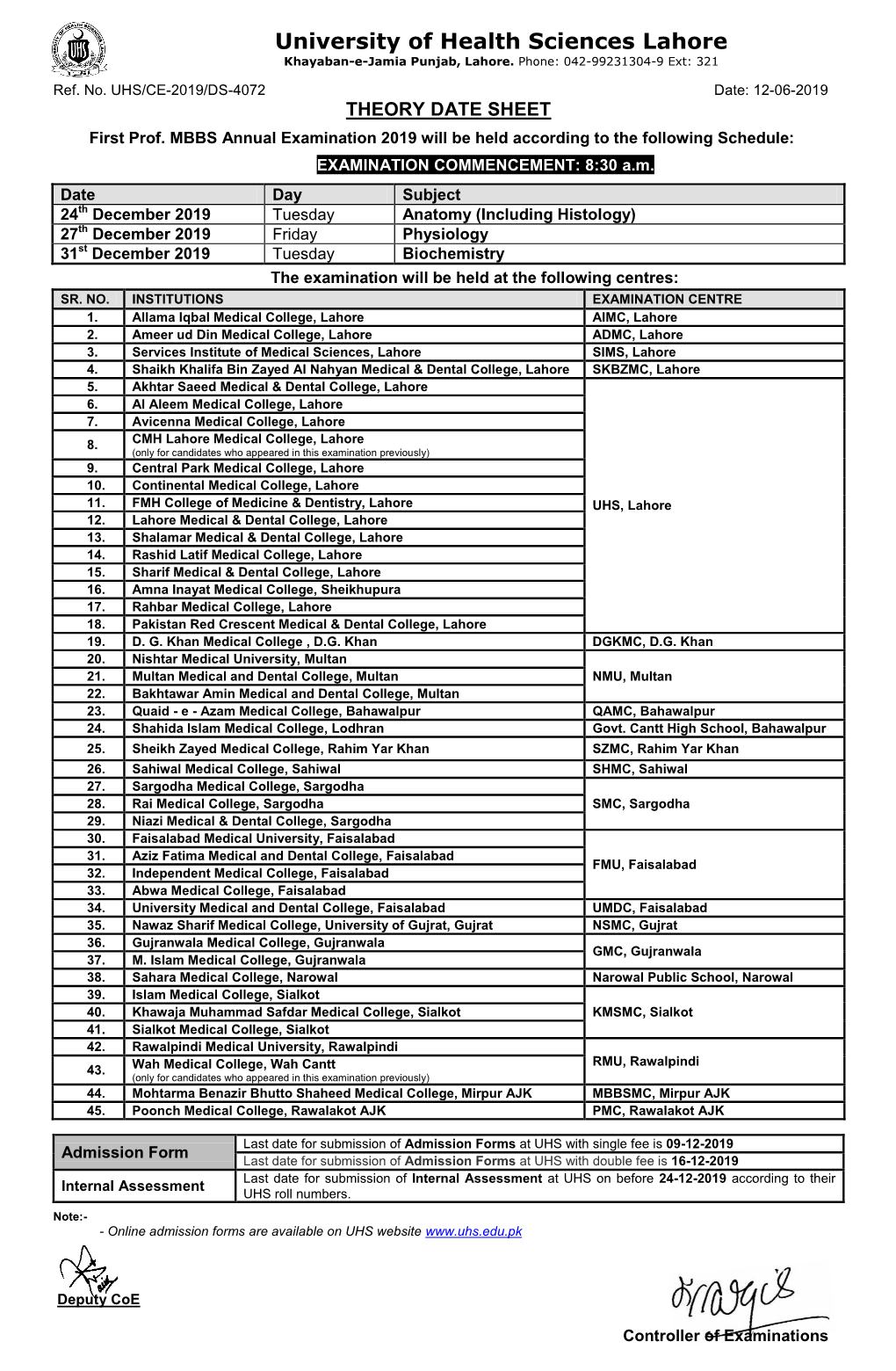 Examinations Department