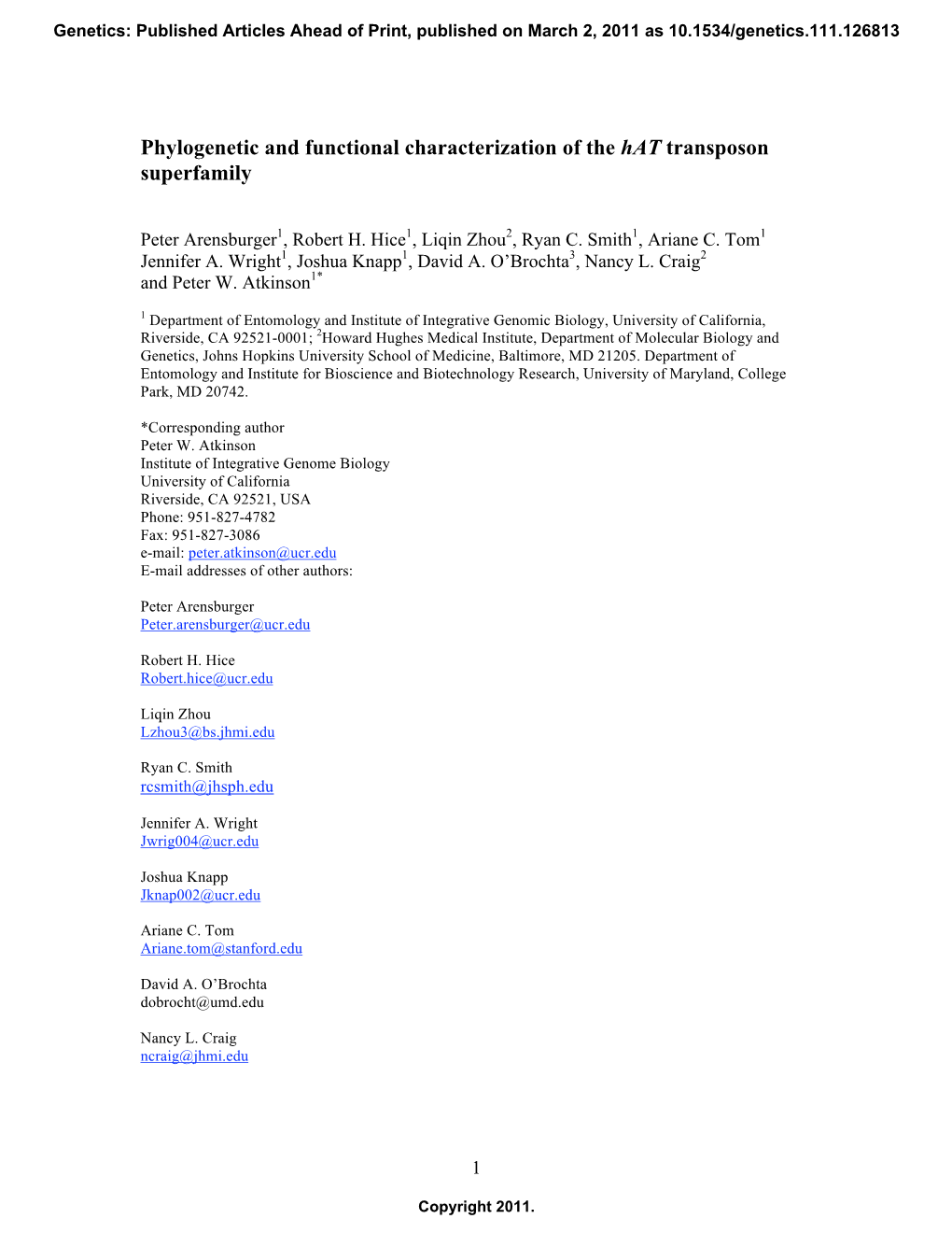 Phylogenetic and Functional Characterization of the Hat Transposon Superfamily