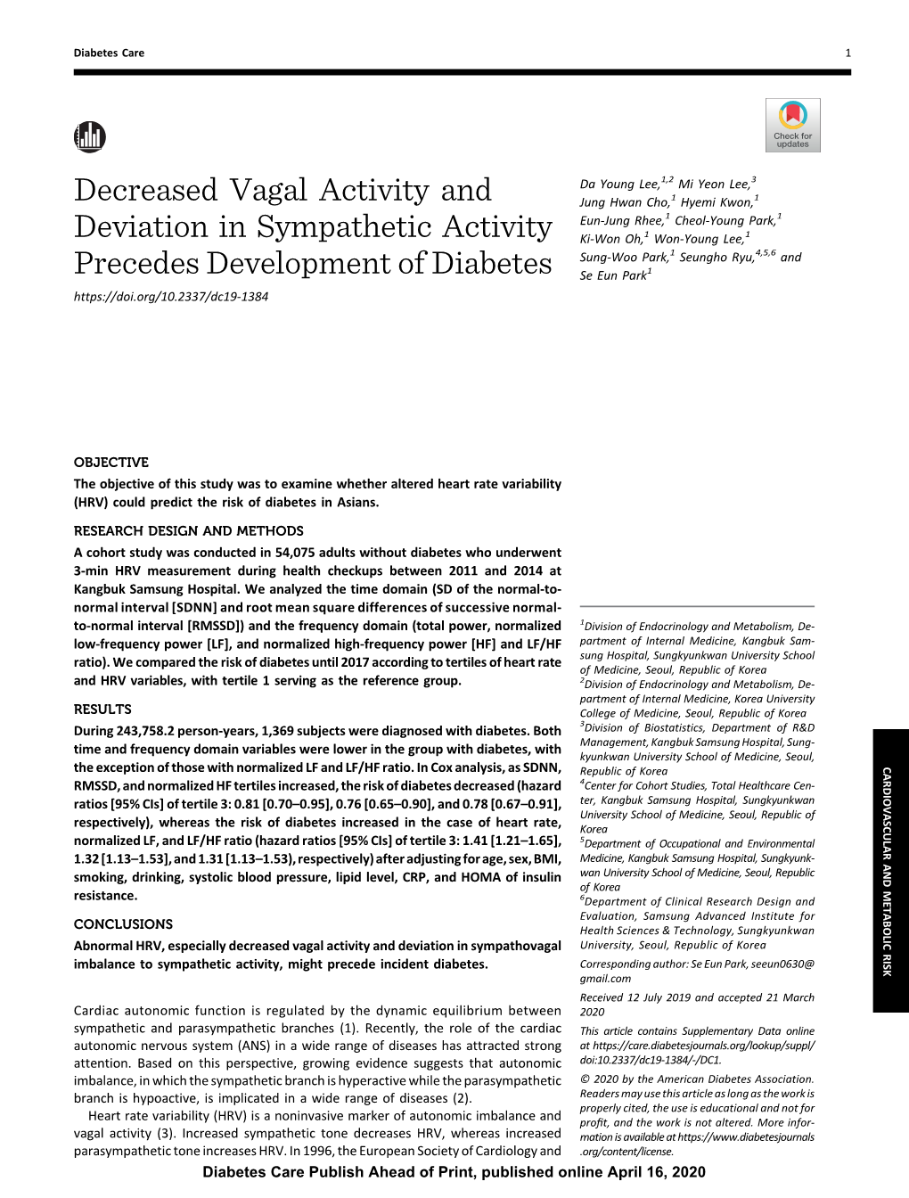 Decreased Vagal Activity and Deviation in Sympathetic Activity