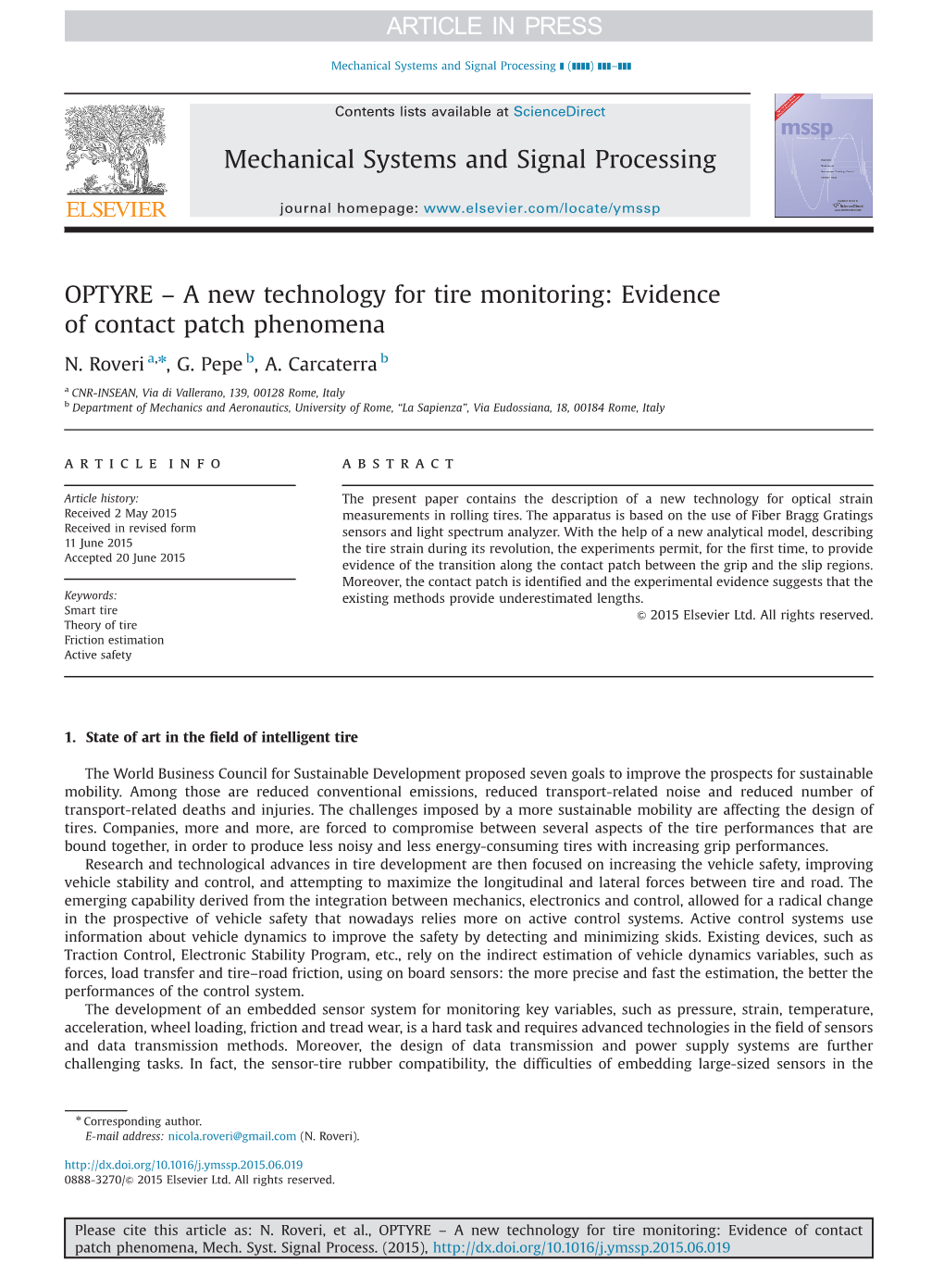 A New Technology for Tire Monitoring Evidence of Contact Patch