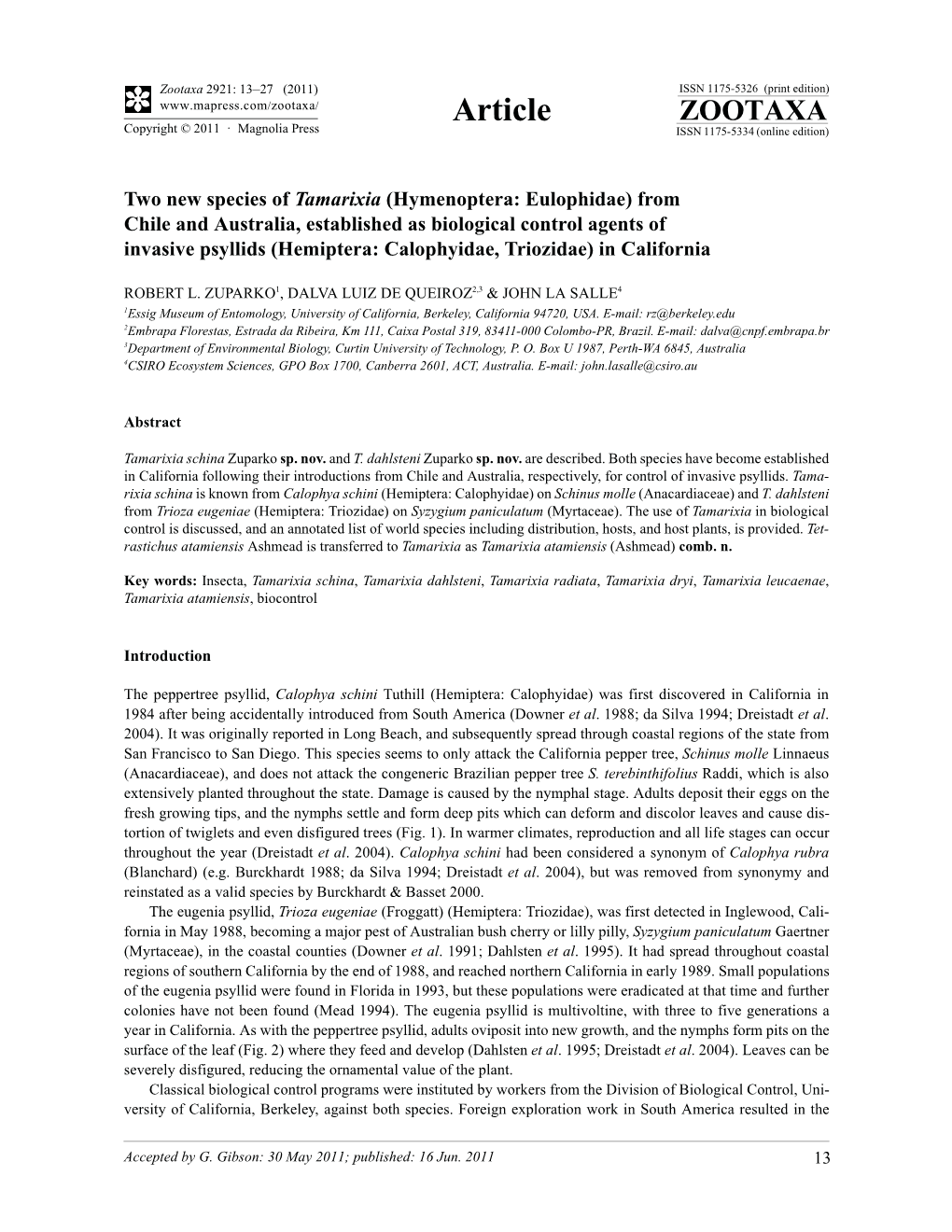 Two New Species of Tamarixia (Hymenoptera