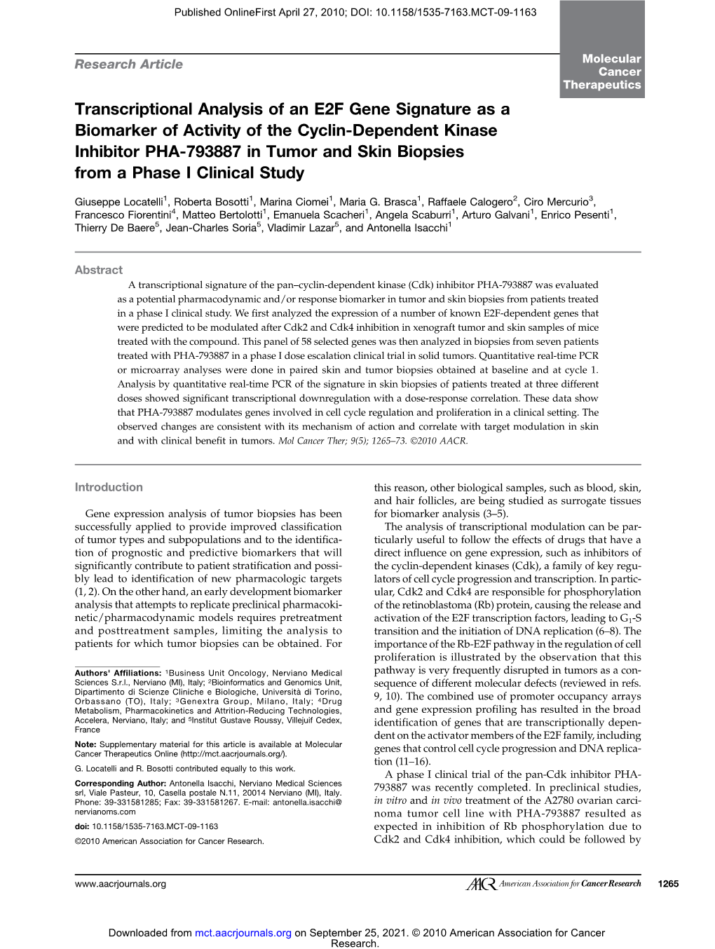 Transcriptional Analysis of an E2F Gene Signature As a Biomarker Of