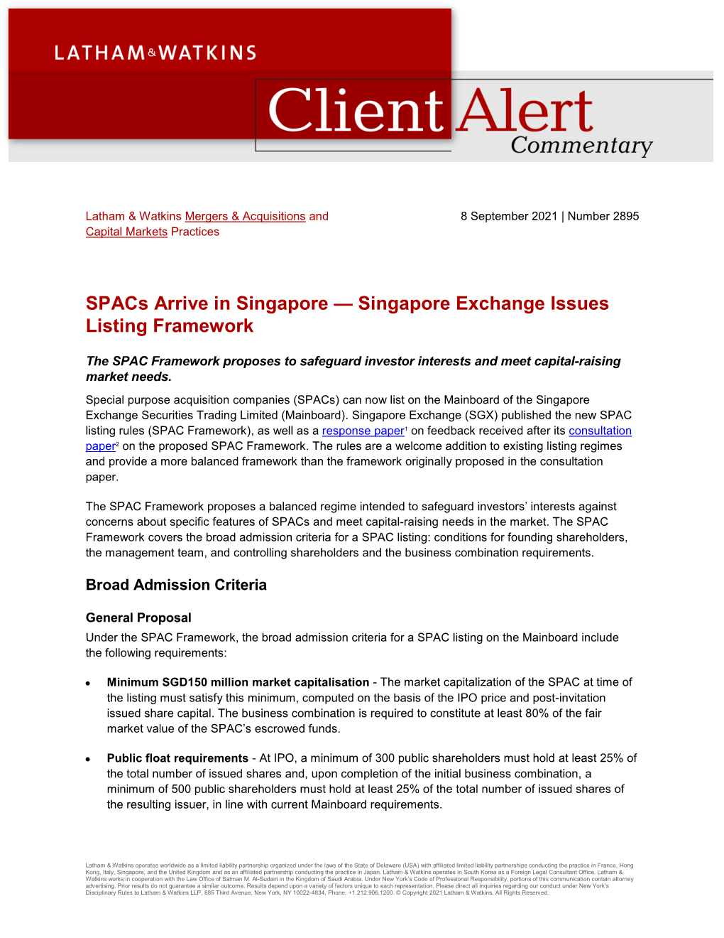 Singapore Exchange Issues Listing Framework