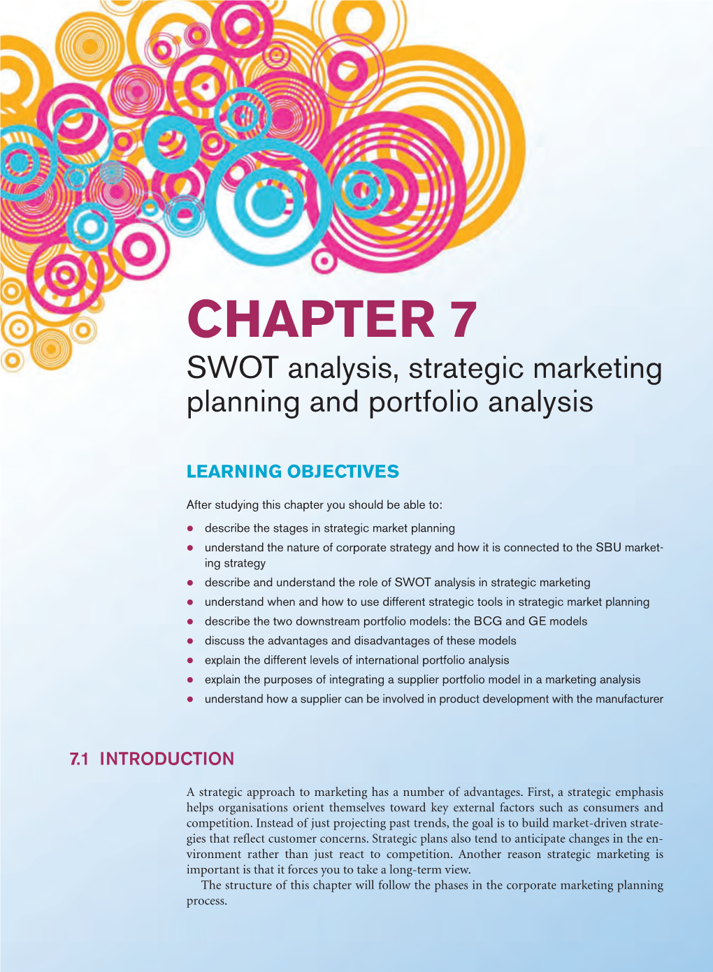 CHAPTER 7 SWOT Analysis, Strategic Marketing Planning and Portfolio Analysis
