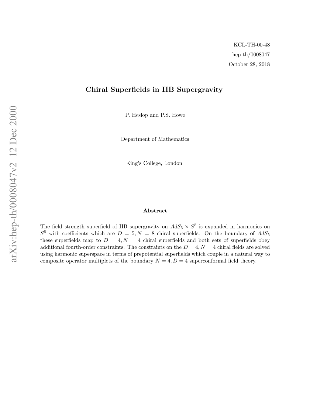 Chiral Superfields in IIB Supergravity