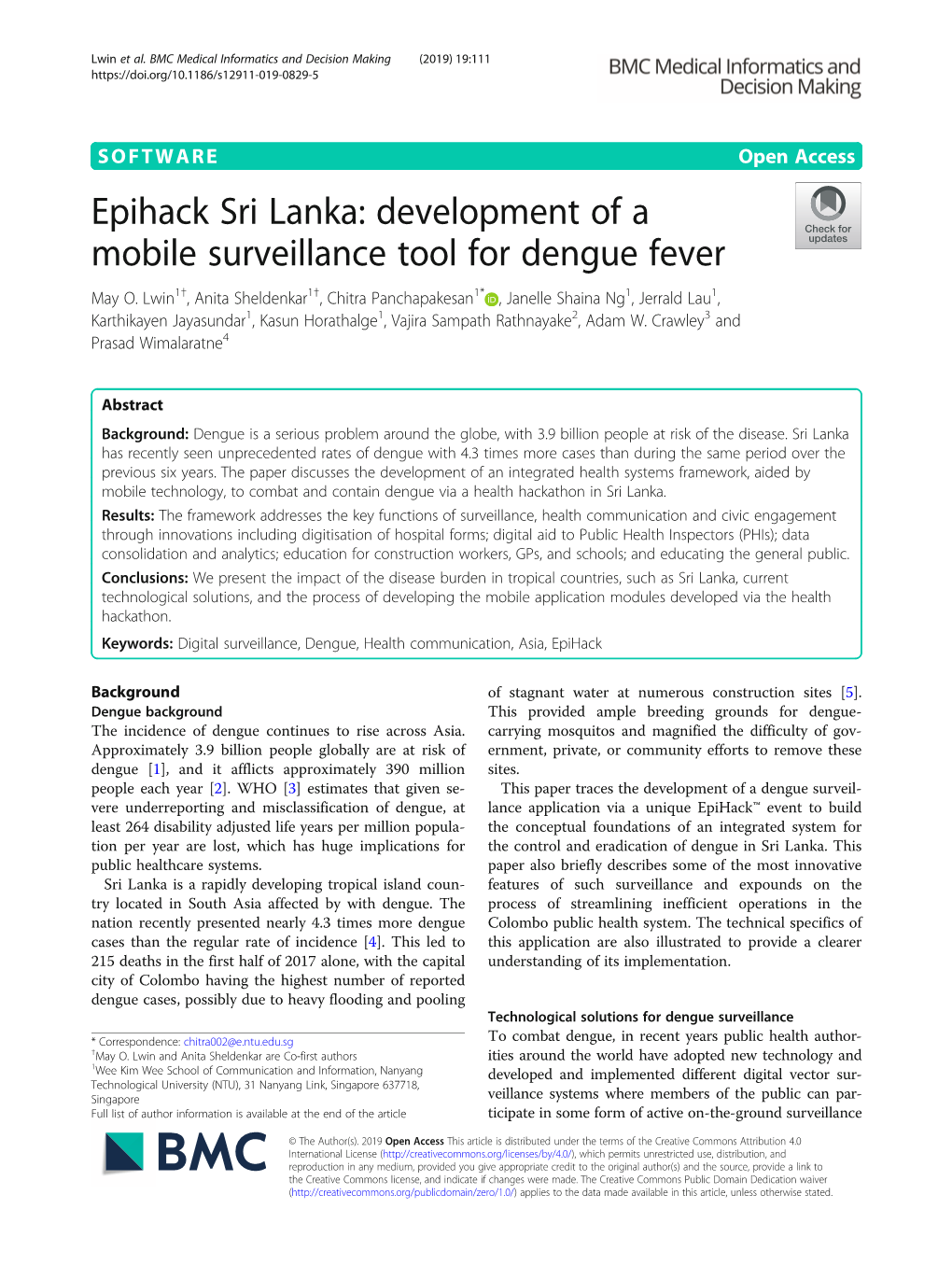 Epihack Sri Lanka: Development of a Mobile Surveillance Tool for Dengue Fever May O