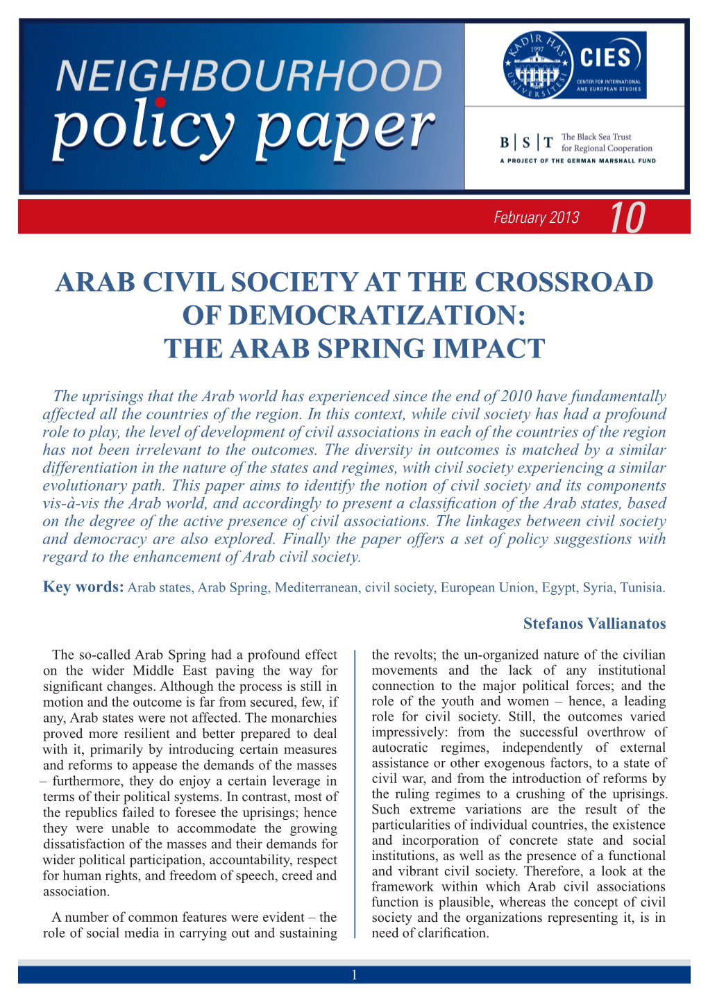 Arab Civil Society at the Crossroad of Democratization: the Arab Spring Impact