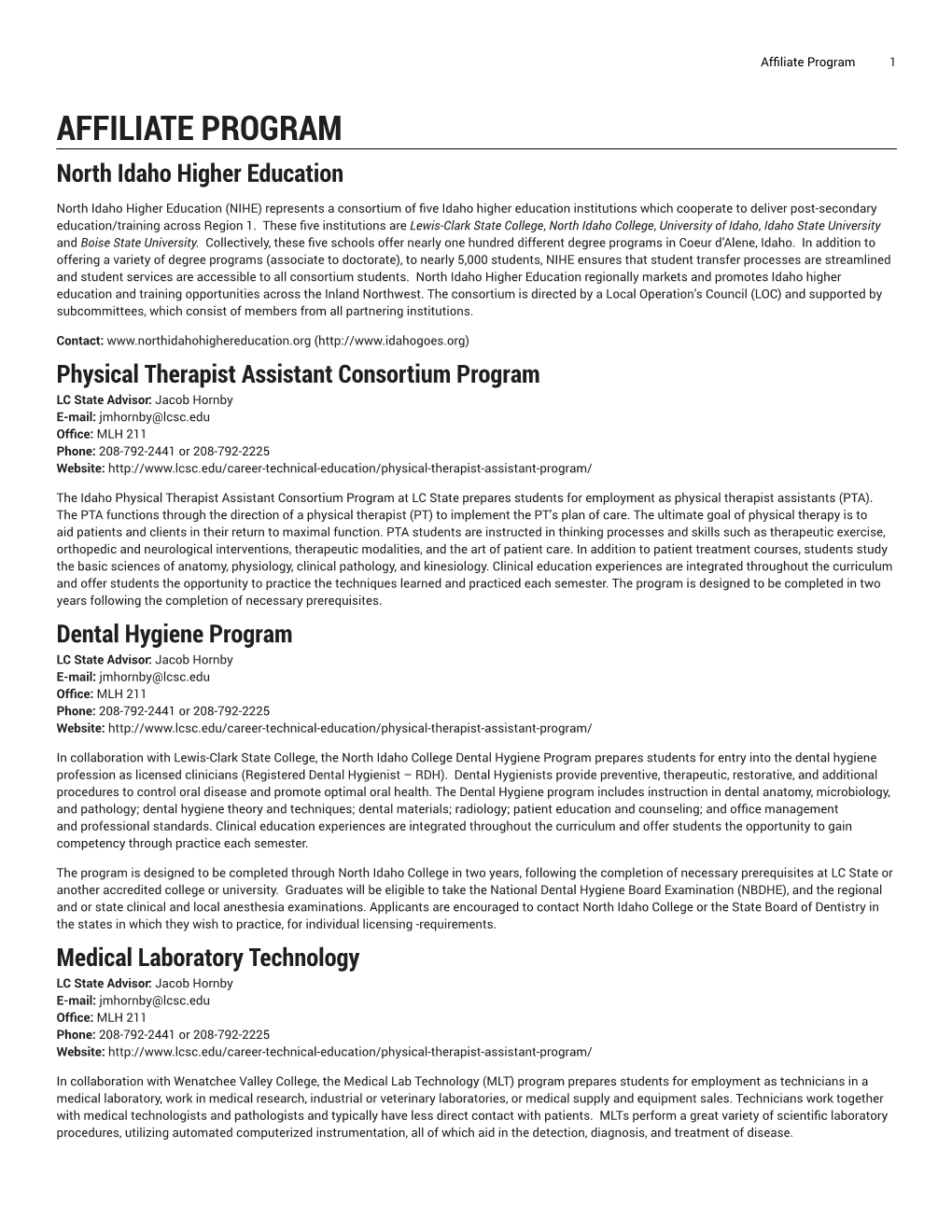 AFFILIATE PROGRAM North Idaho Higher Education