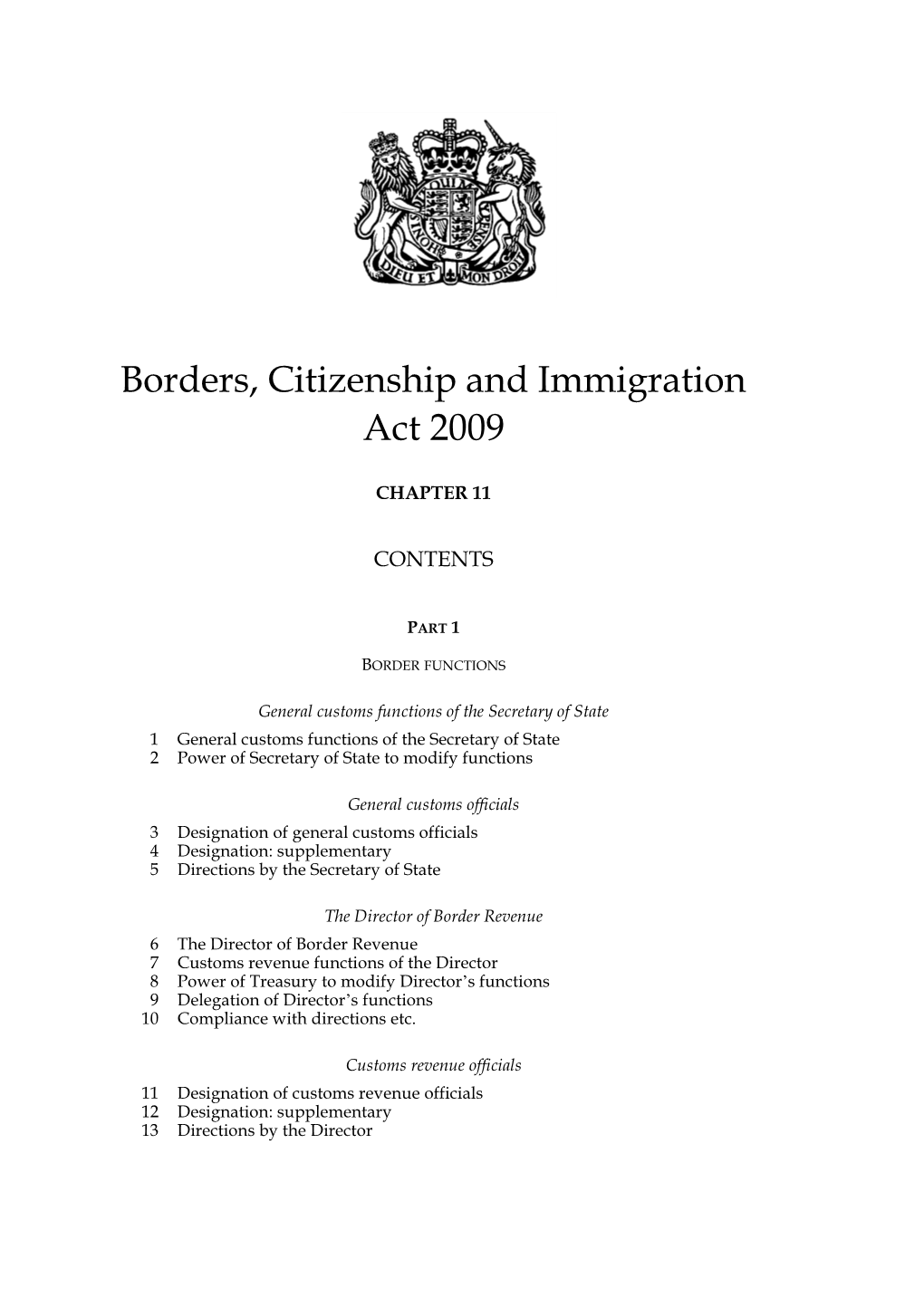 Borders, Citizenship and Immigration Act 2009