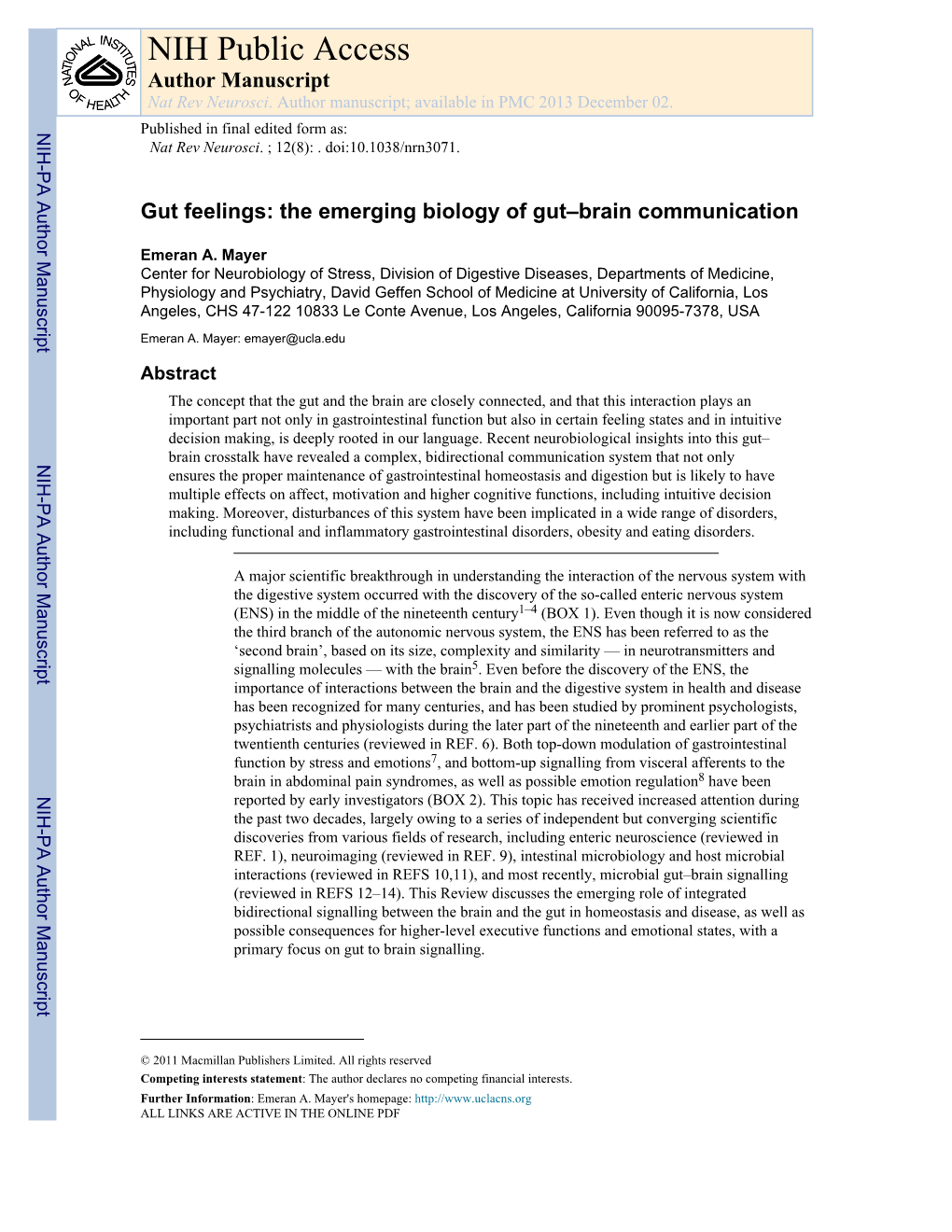 NIH Public Access Author Manuscript Nat Rev Neurosci