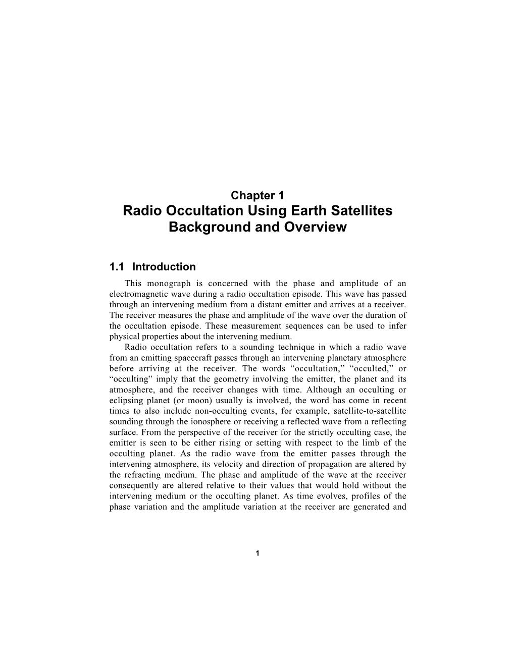 Radio Occultation Using Earth Satellites Background and Overview