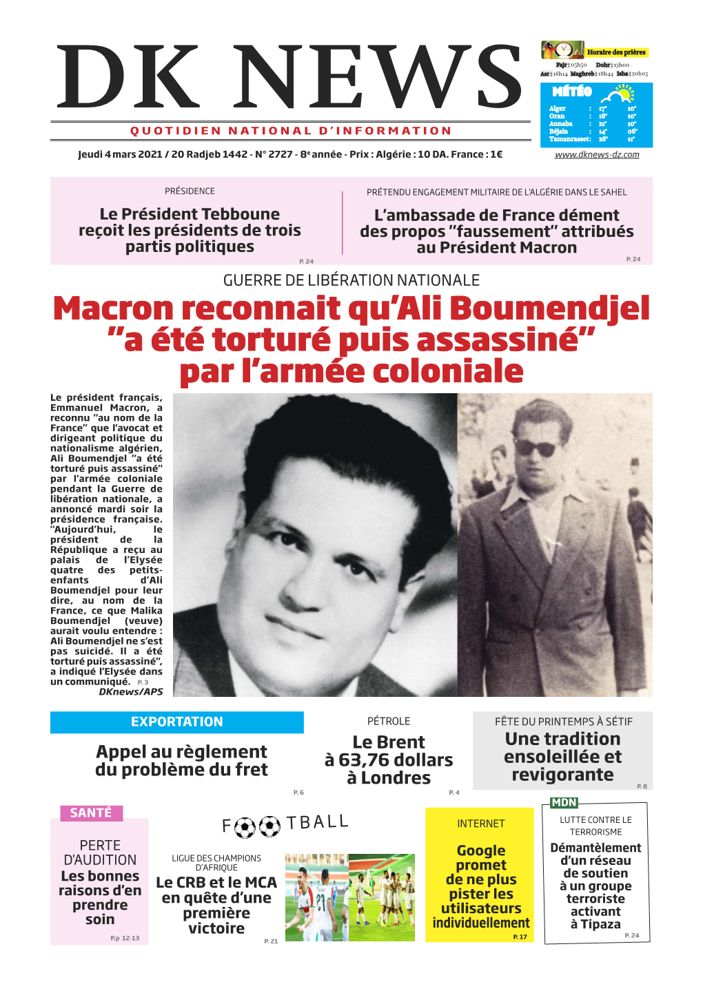 Macron Reconnait Qu'ali Boumendjel "A Été Torturé Puis Assassiné" Par L'armée Coloniale