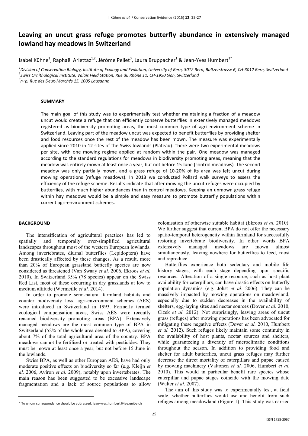 Leaving an Uncut Grass Refuge Promotes Butterfly Abundance in Extensively Managed Lowland Hay Meadows in Switzerland