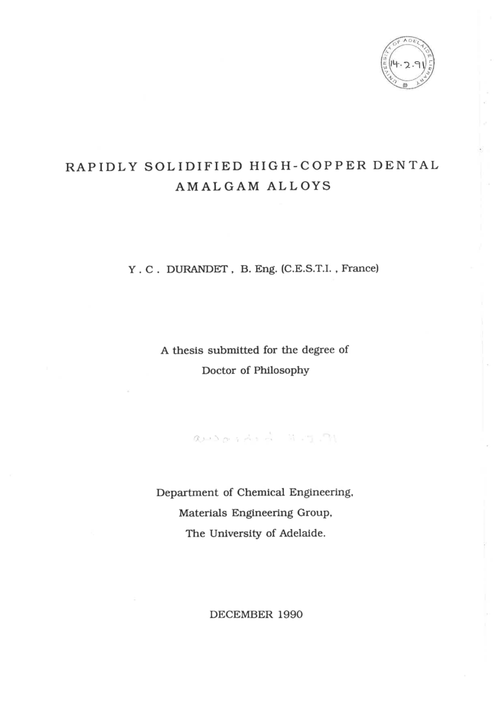 Rapidly Solidified High-Copper Dental Amalgam Alloys