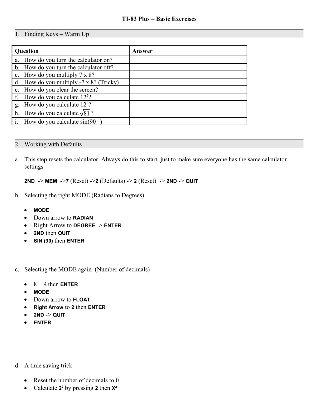 TI83 Plus Basic Exercises