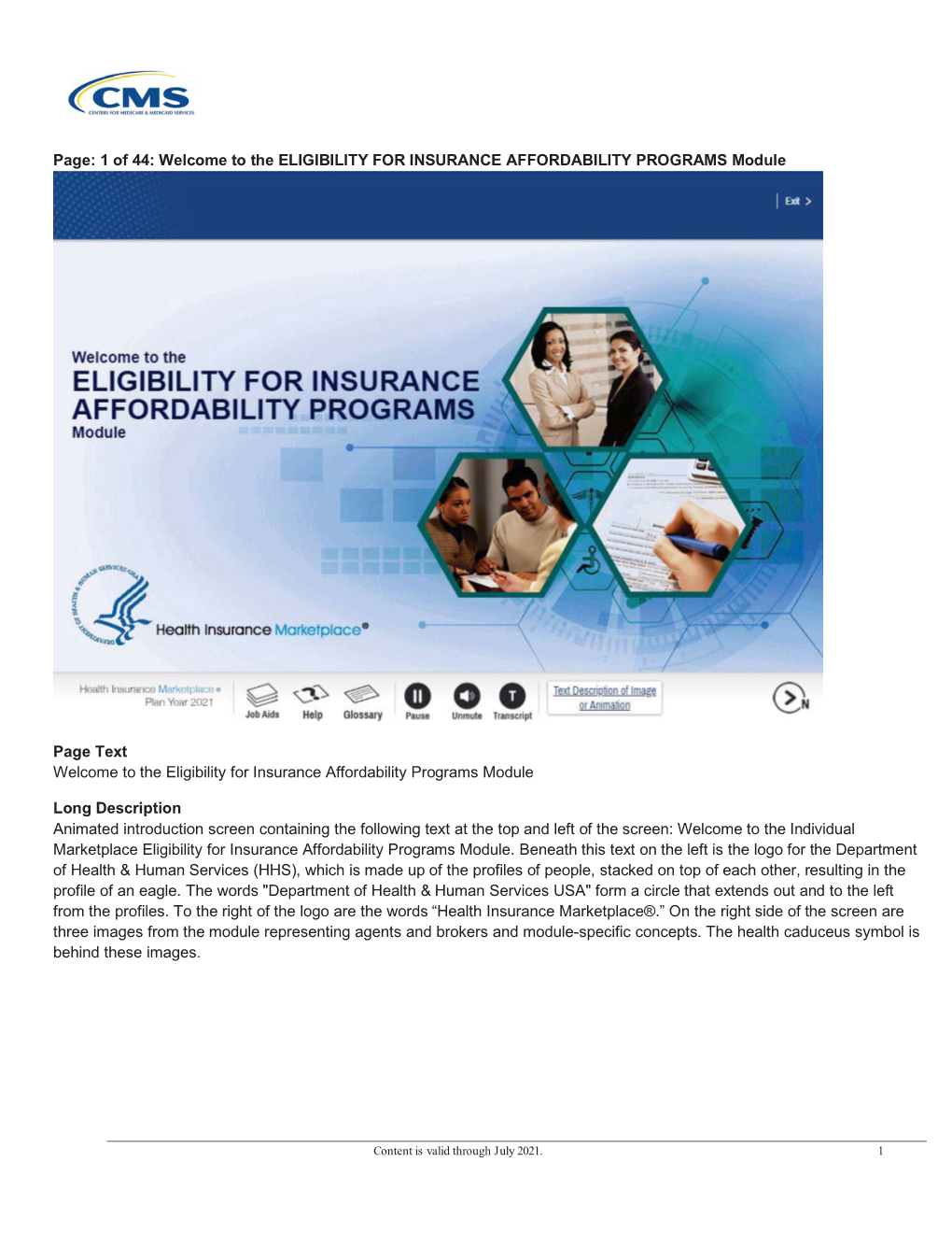 ELIGIBILITY for INSURANCE AFFORDABILITY PROGRAMS Module