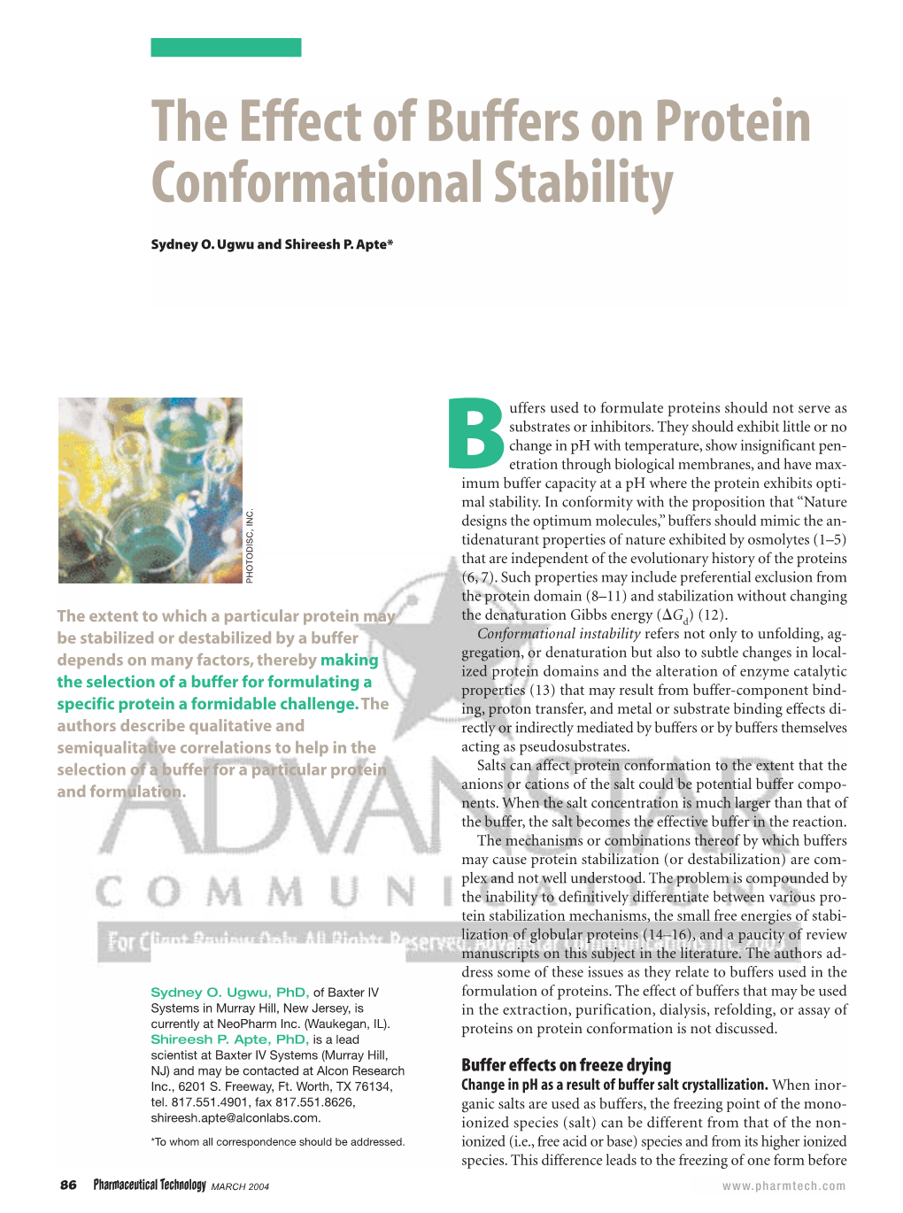 The Effect of Buffers on Protein Conformational Stability