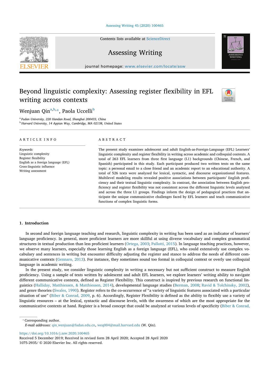 Assessing Register Flexibility in EFL Writing Across Contexts