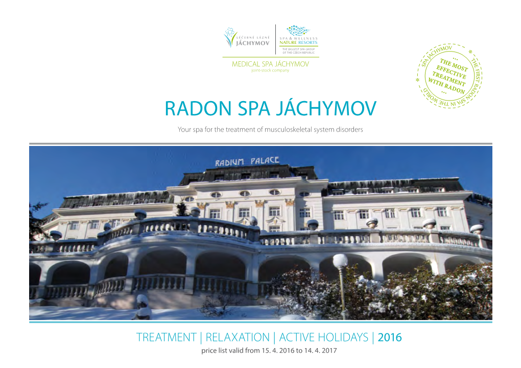 RADON SPA JÁCHYMOV Your Spa for the Treatment of Musculoskeletal System Disorders