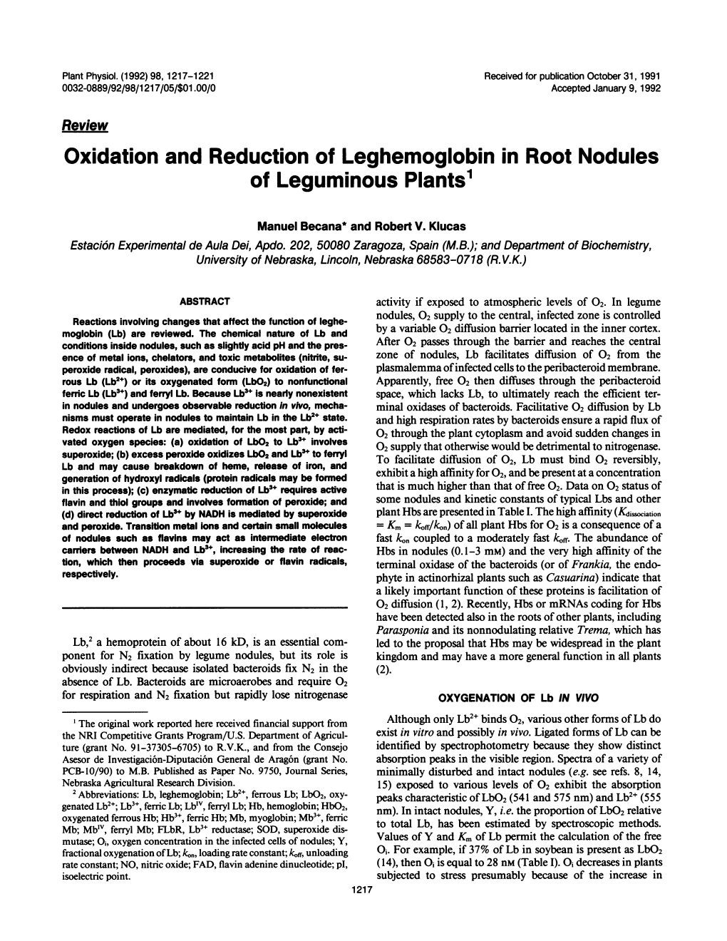Oxidation and Reduction of Leghemoglobin in Root Nodules of Leguminous Plants1