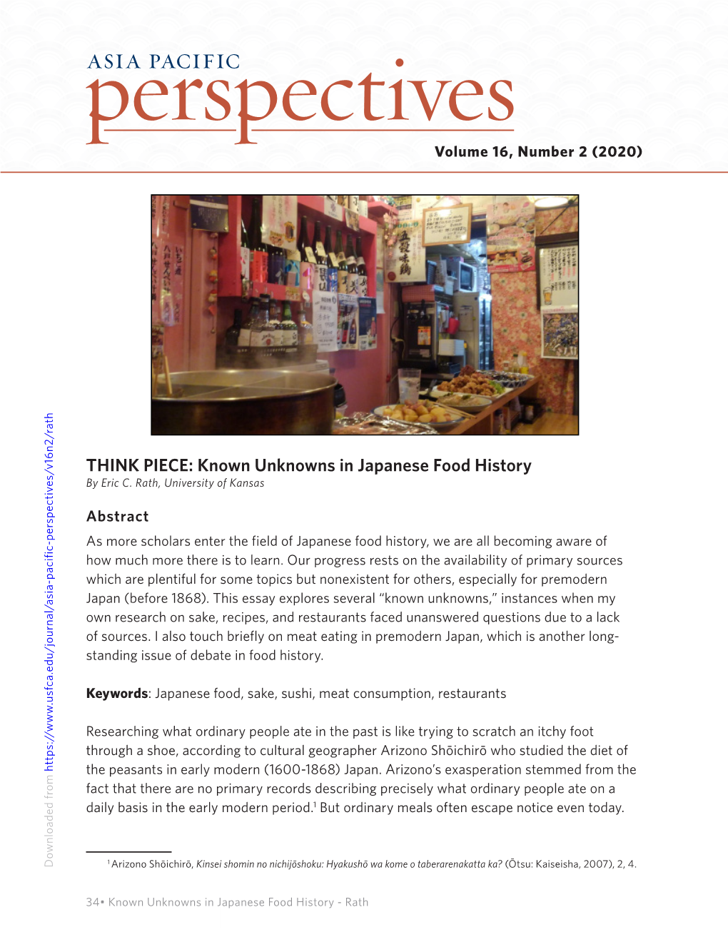 THINK PIECE: Known Unknowns in Japanese Food History by Eric C