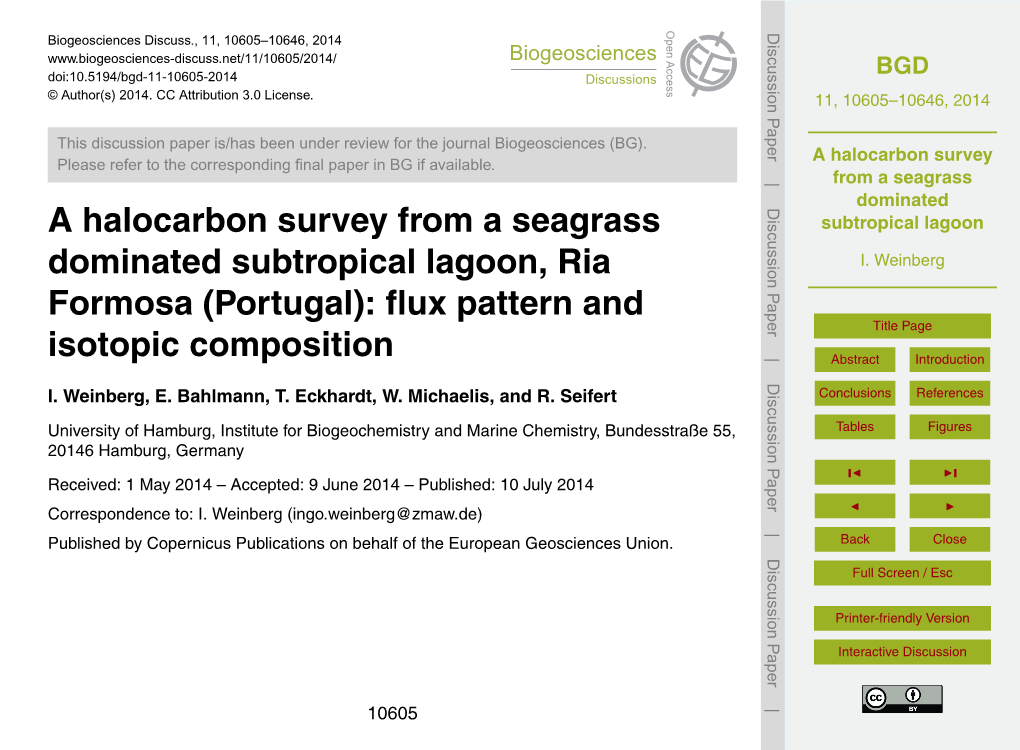 A Halocarbon Survey from a Seagrass Dominated Subtropical Lagoon −1 Table 2