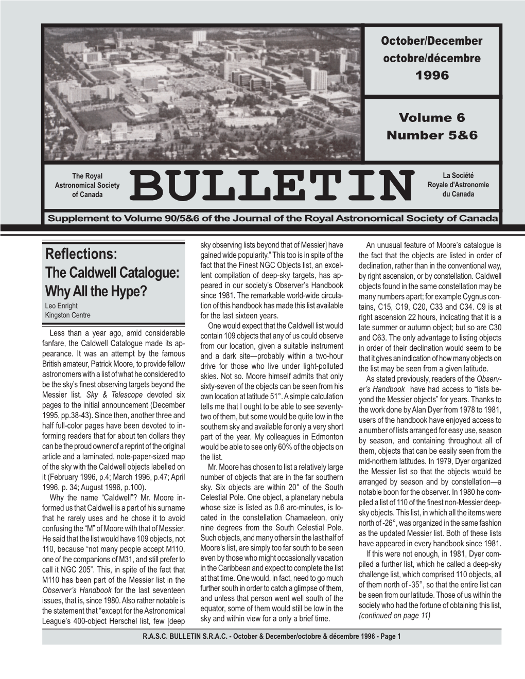 BULLETIN Du Canada Supplement to Volume 90/5&6 of the Journal of the Royal Astronomical Society of Canada