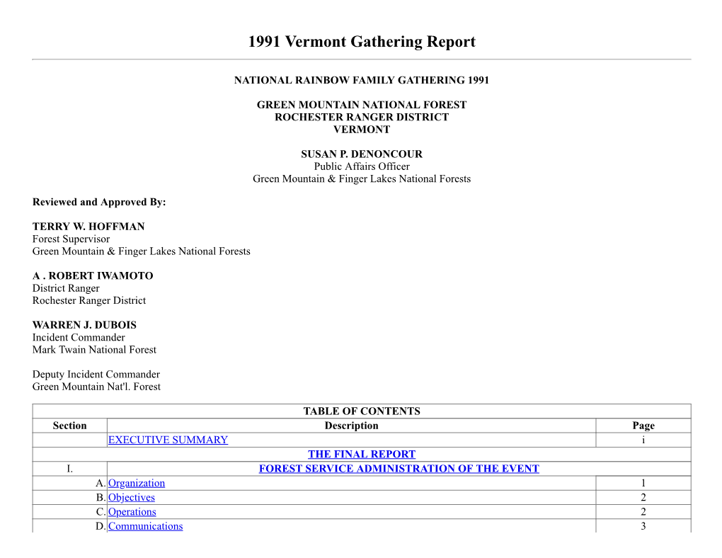 1991 Vermont Gathering Report