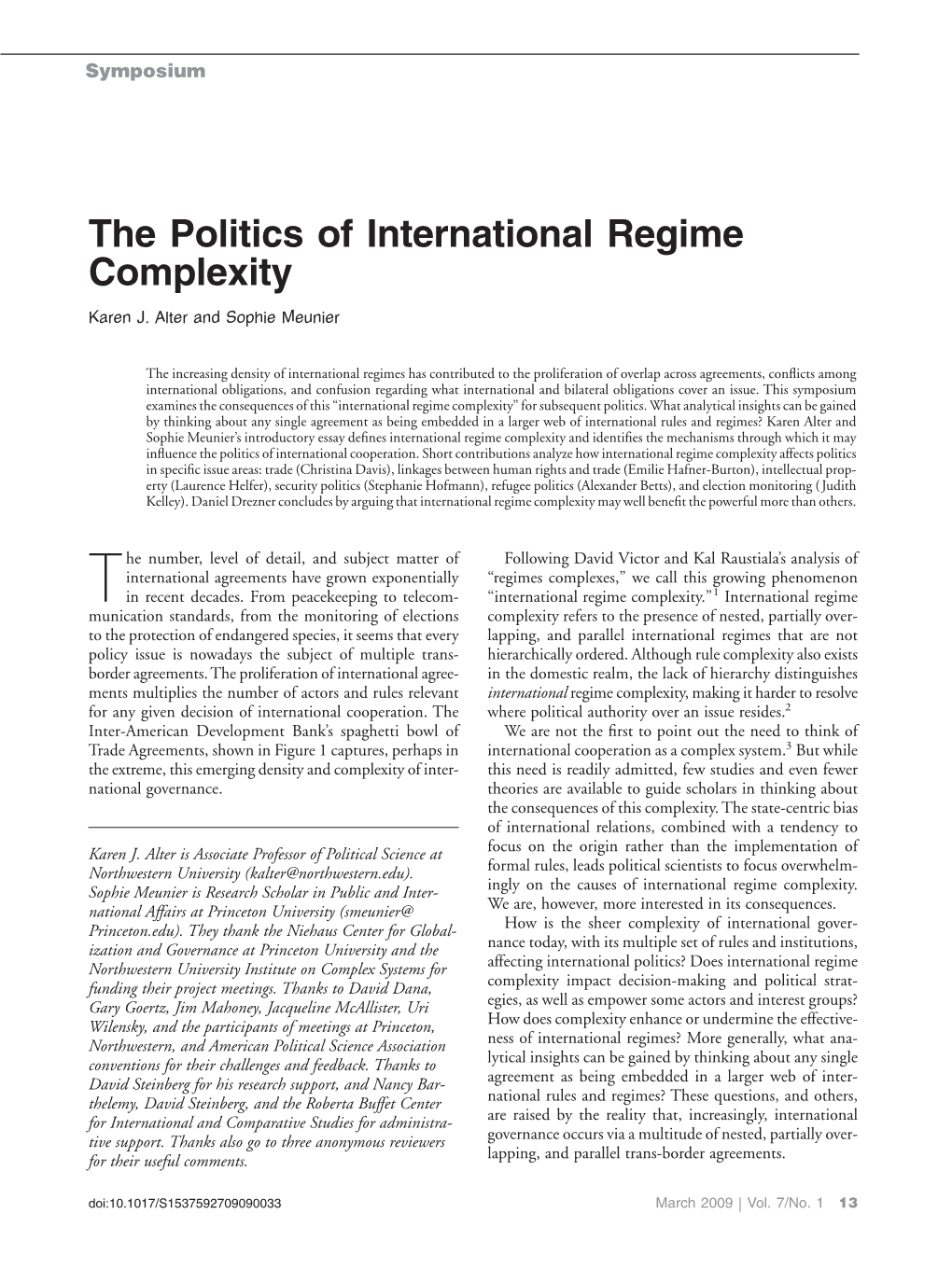 The Politics of International Regime Complexity. with Sophie Meunier