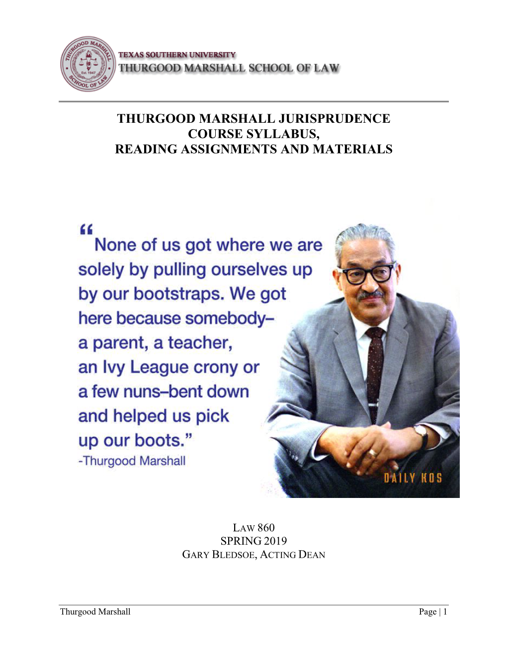 Thurgood Marshall Jurisprudence Course Syllabus, Reading Assignments and Materials