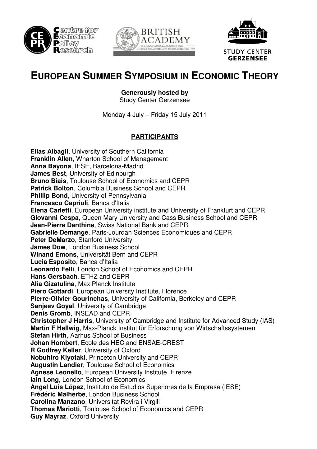 European Summer Symposium in Economic Theory