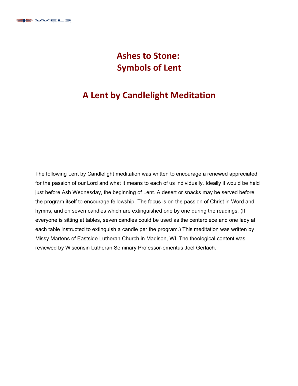 A Lent by Candlelight Meditation