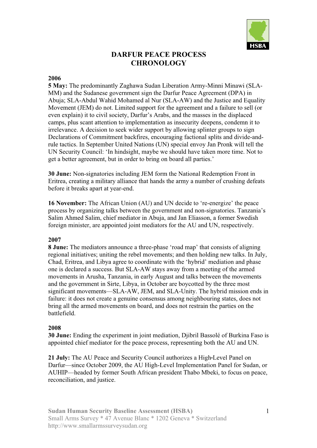 Darfur Peace Process Chronology