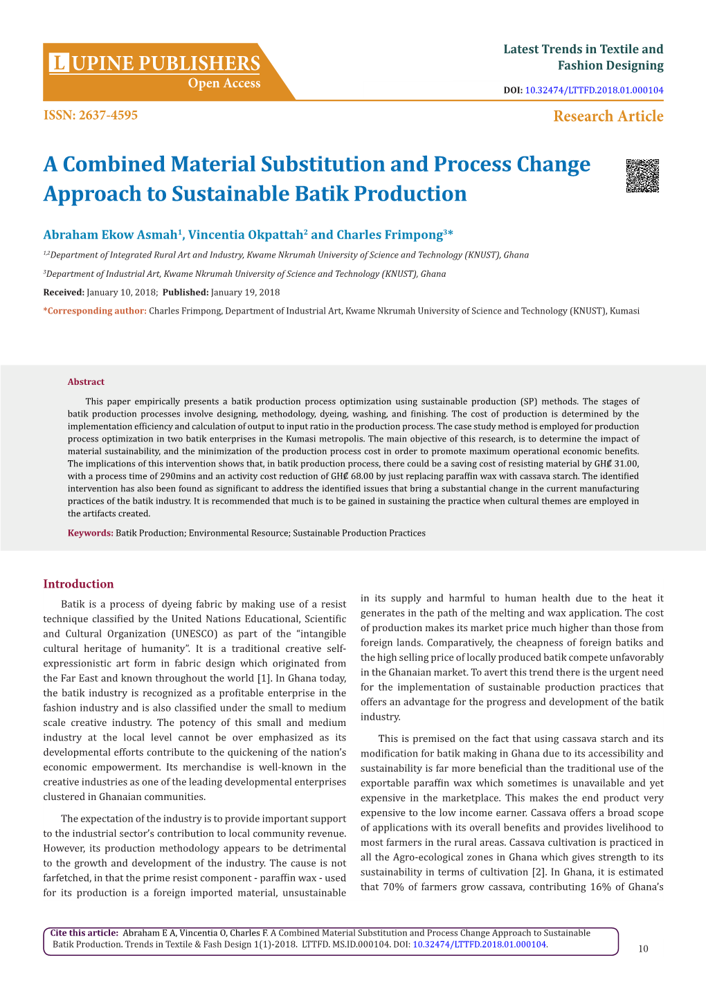 A Combined Material Substitution and Process Change Approach to Sustainable Batik Production