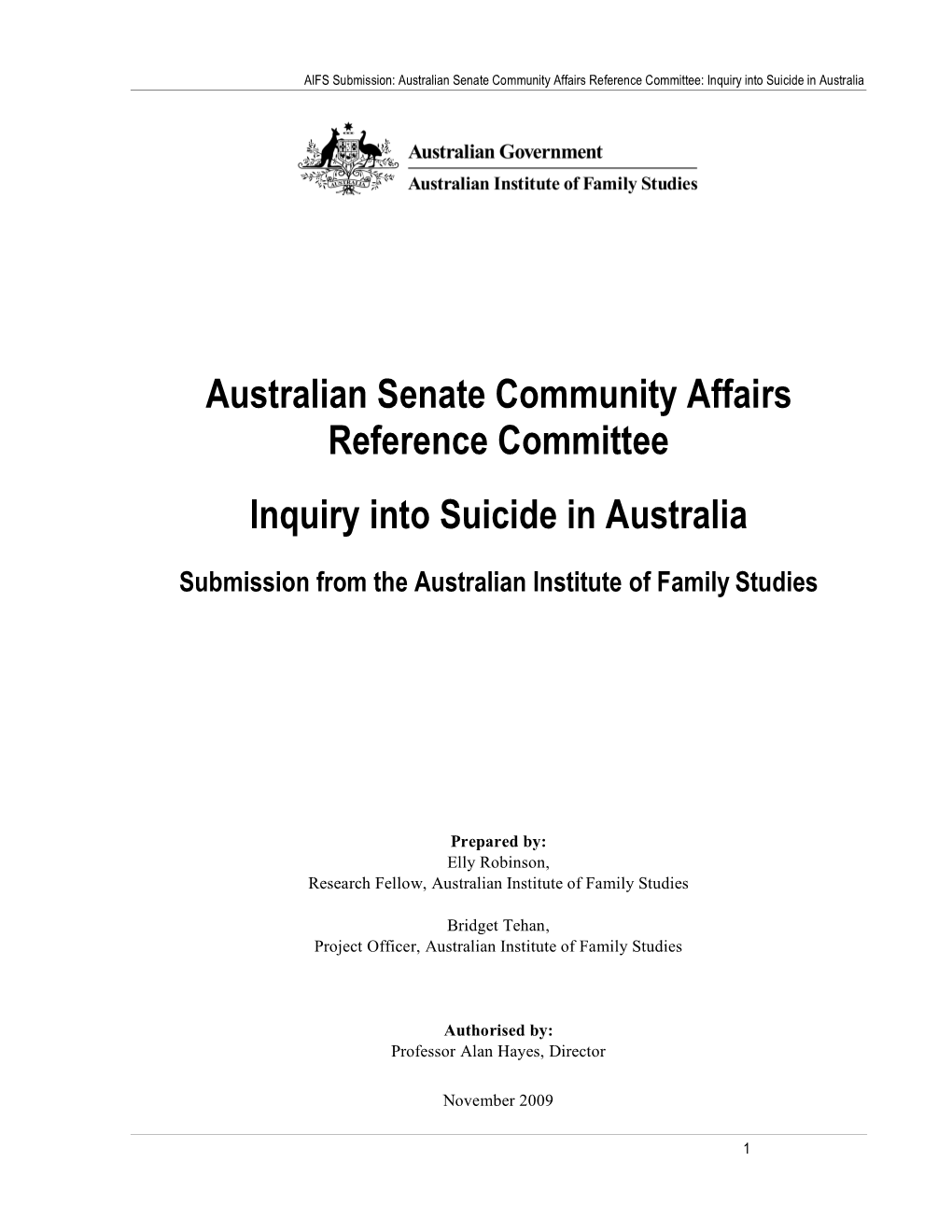 Submission: Inquiry Into Suicide in Australia
