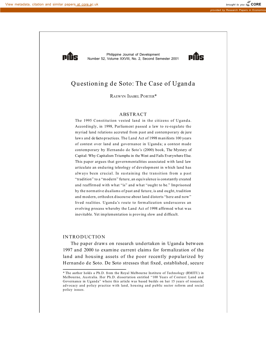 Questioning De Soto: the Case of Uganda