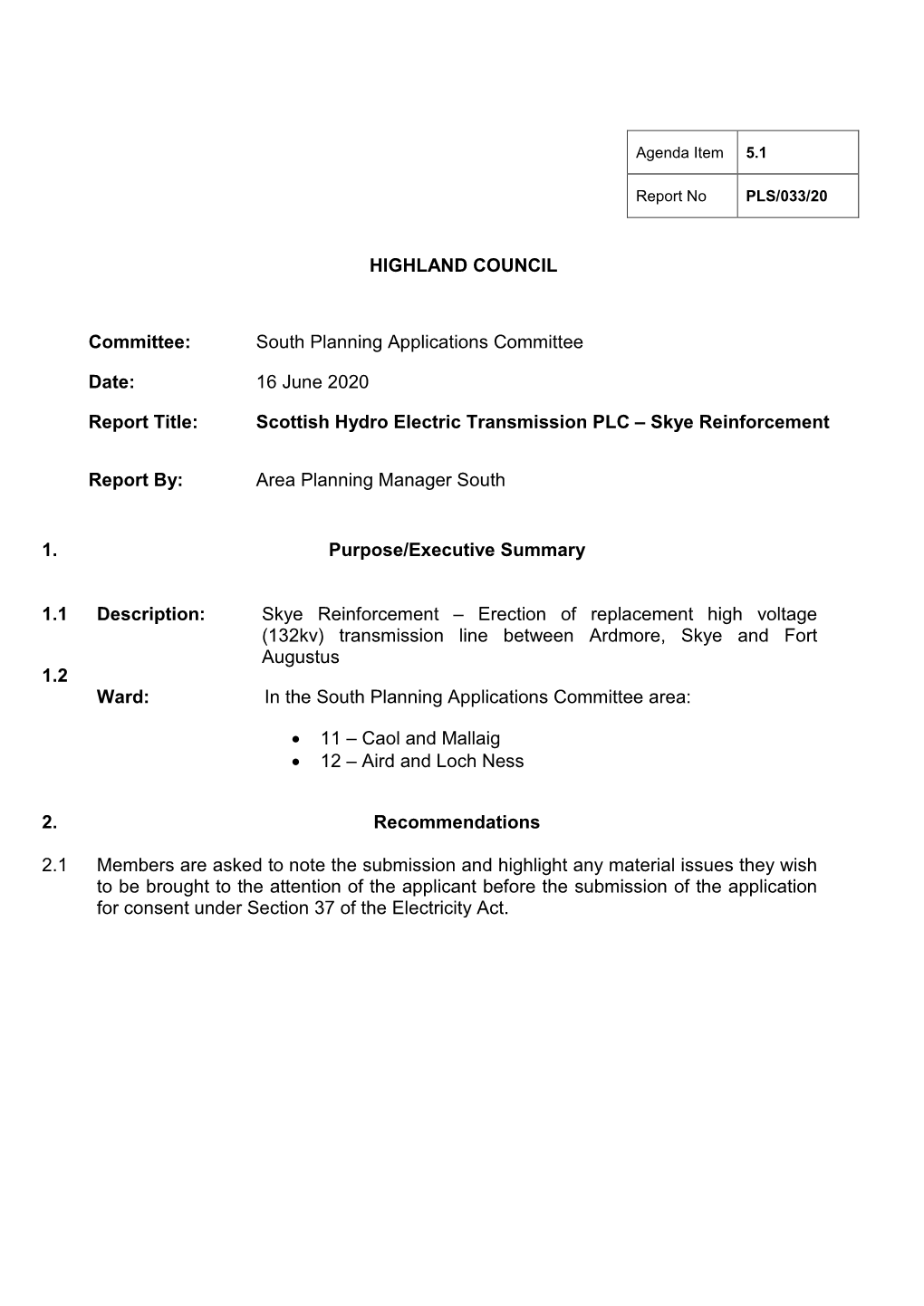 Scottish Hydro Electric Transmission PLC – Skye Reinforcement